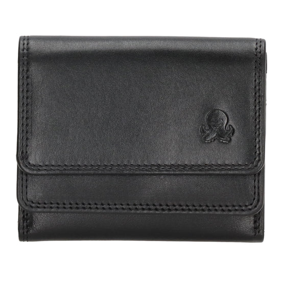 Lederbörse 10,5x8,5cm in Schwarz mit Überschlag und RFID-Schutz - leder-accessoires.com