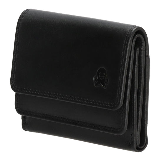 Lederbörse 10,5x8,5cm in Schwarz mit Überschlag und RFID-Schutz - leder-accessoires.com
