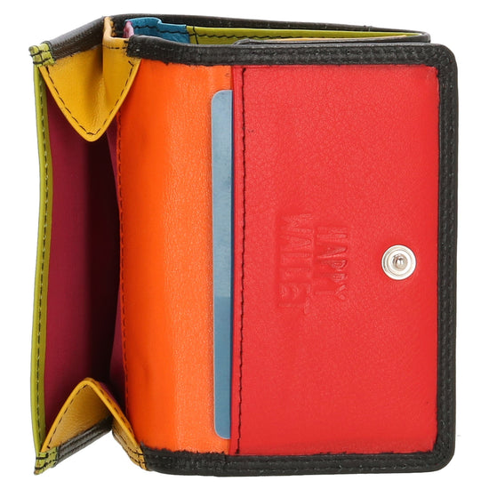 Lederbörse bunt 10,5x8,5cm in Schwarz mit Überschlag und RFID-Schutz - leder-accessoires.com