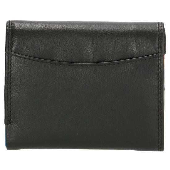 Lederbörse bunt 10,5x8,5cm in Schwarz mit Überschlag und RFID-Schutz - leder-accessoires.com