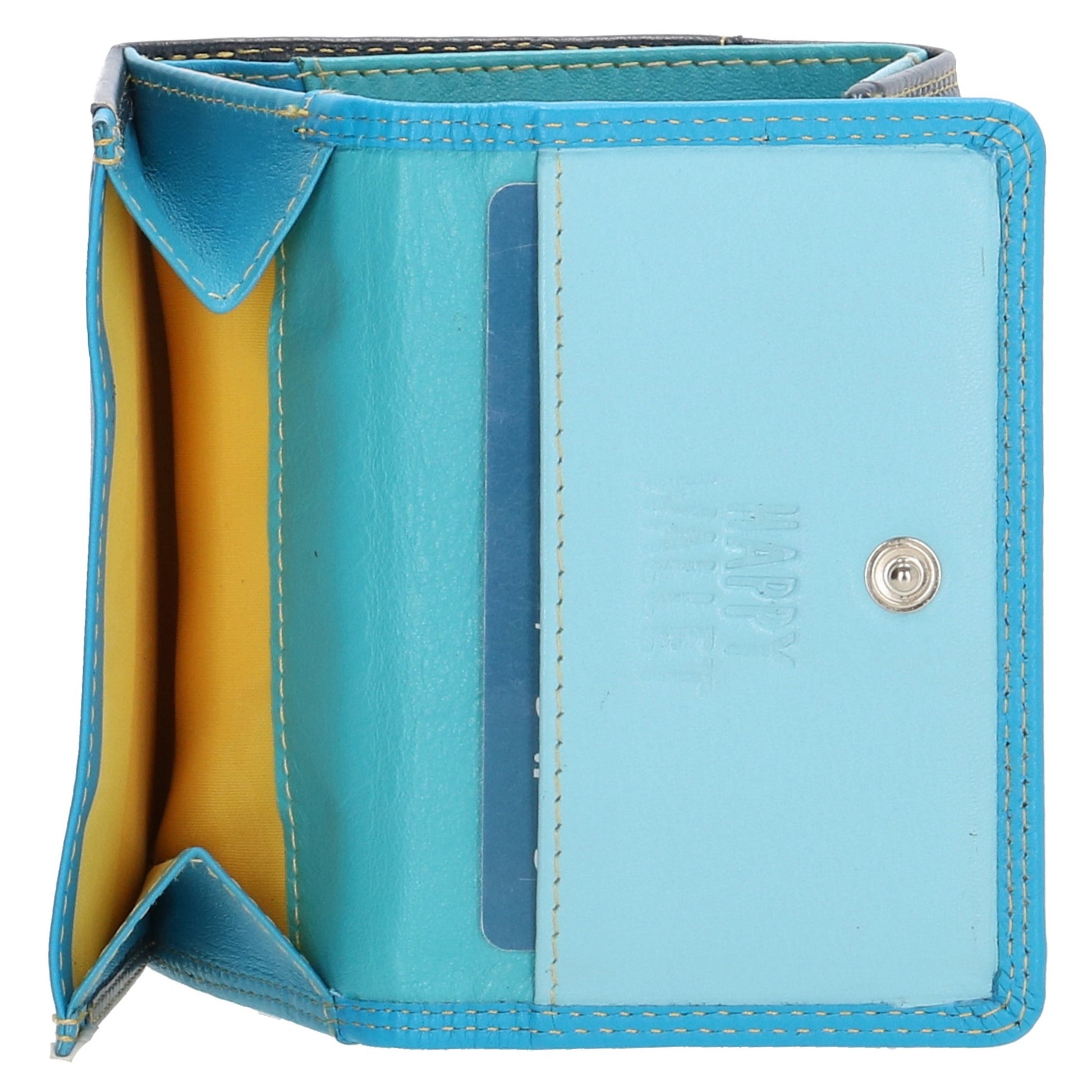 Lederbörse bunt 10,5x8,5cm in Blau mit Überschlag und RFID-Schutz - leder-accessoires.com
