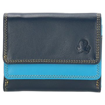 Lederbörse bunt 10,5x8,5cm in Blau mit Überschlag und RFID-Schutz - leder-accessoires.com