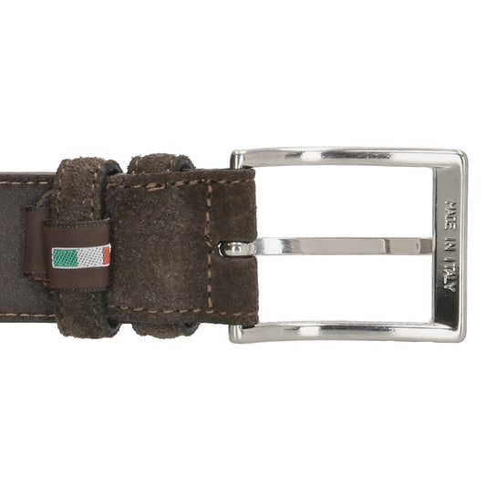Eleganter Veloursleder Gürtel 3,5cm in Braun mit silberner Schließe