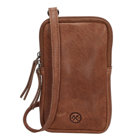 Handytasche | Minibag 10x18cm in Cognac mit Reißverschluss - leder-accessoires.com