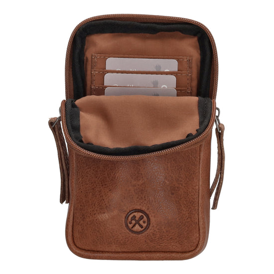 Handytasche | Minibag 10x18cm in Cognac mit Reißverschluss - leder-accessoires.com