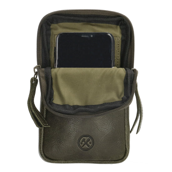Handytasche | Minibag 10x18cm in Olivgrün mit Reißverschluss - leder-accessoires.com