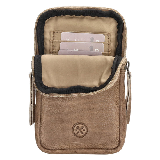 Handytasche | Minibag 10x18cm in Sand|Taupe mit Reißverschluss - leder-accessoires.com
