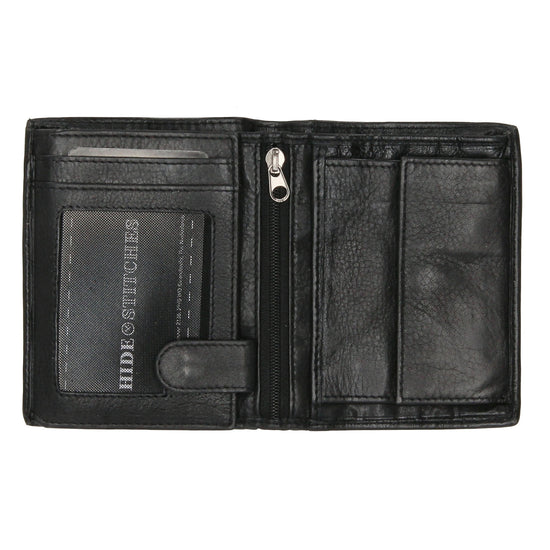 Geldbörse Hochformat 11,5 x 9,5cm mit Riegel in Schwarz aus Leder - leder-accessoires.com