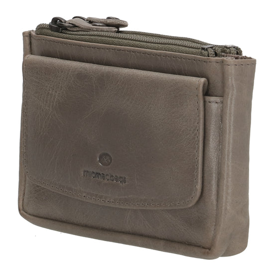 Schlüsseletui 13x7,5cm in Grau aus Leder mit Druckknopffach - leder-accessoires.com