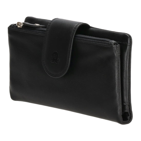 Lederbörse 17x9,5cm in Schwarz mit Riegel und RFID-Schutz - leder-accessoires.com