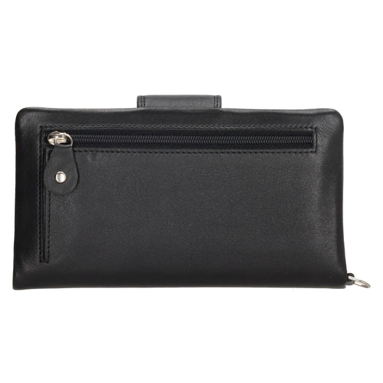 Lederbörse 17x9,5cm in Schwarz mit Riegel und RFID-Schutz - leder-accessoires.com