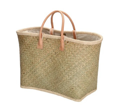 Basttasche 37 x 35 x 23cm in Beige mit Kordelverschluss