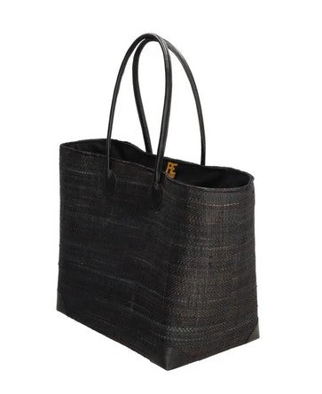 Basttasche 33,5 x 52 x 23,5cm in Schwarz mit Kordelverschluss