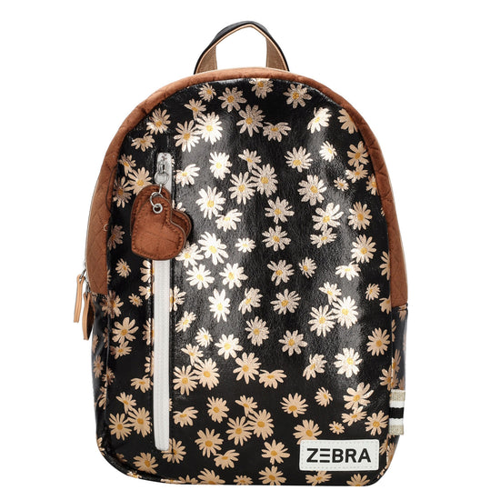 Kinderrucksack 27x34cm mit Blumen-Muster in Schwarz-Metallic - leder-accessoires.com