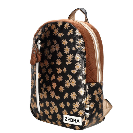 Kinderrucksack 27x34cm mit Blumen-Muster in Schwarz-Metallic - leder-accessoires.com
