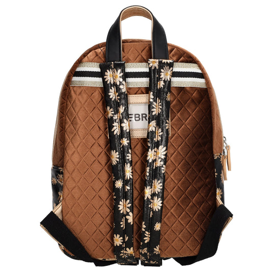 Kinderrucksack 27x34cm mit Blumen-Muster in Schwarz-Metallic