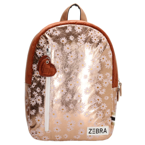Kinderrucksack 27x34cm mit Blumen-Muster in Rosé-Metallic - leder-accessoires.com