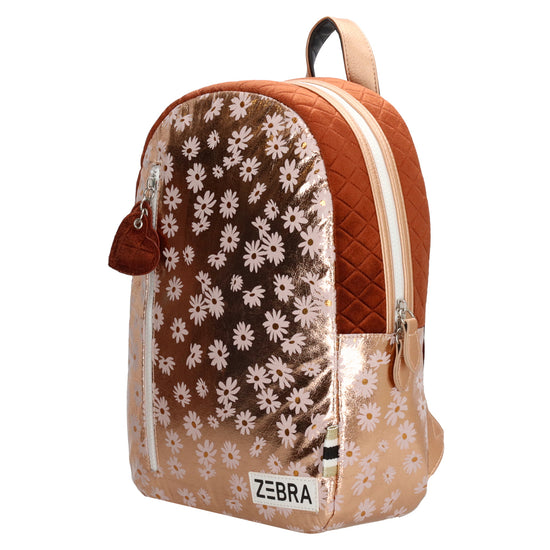 Kinderrucksack 27x34cm mit Blumen-Muster in Rosé-Metallic - leder-accessoires.com