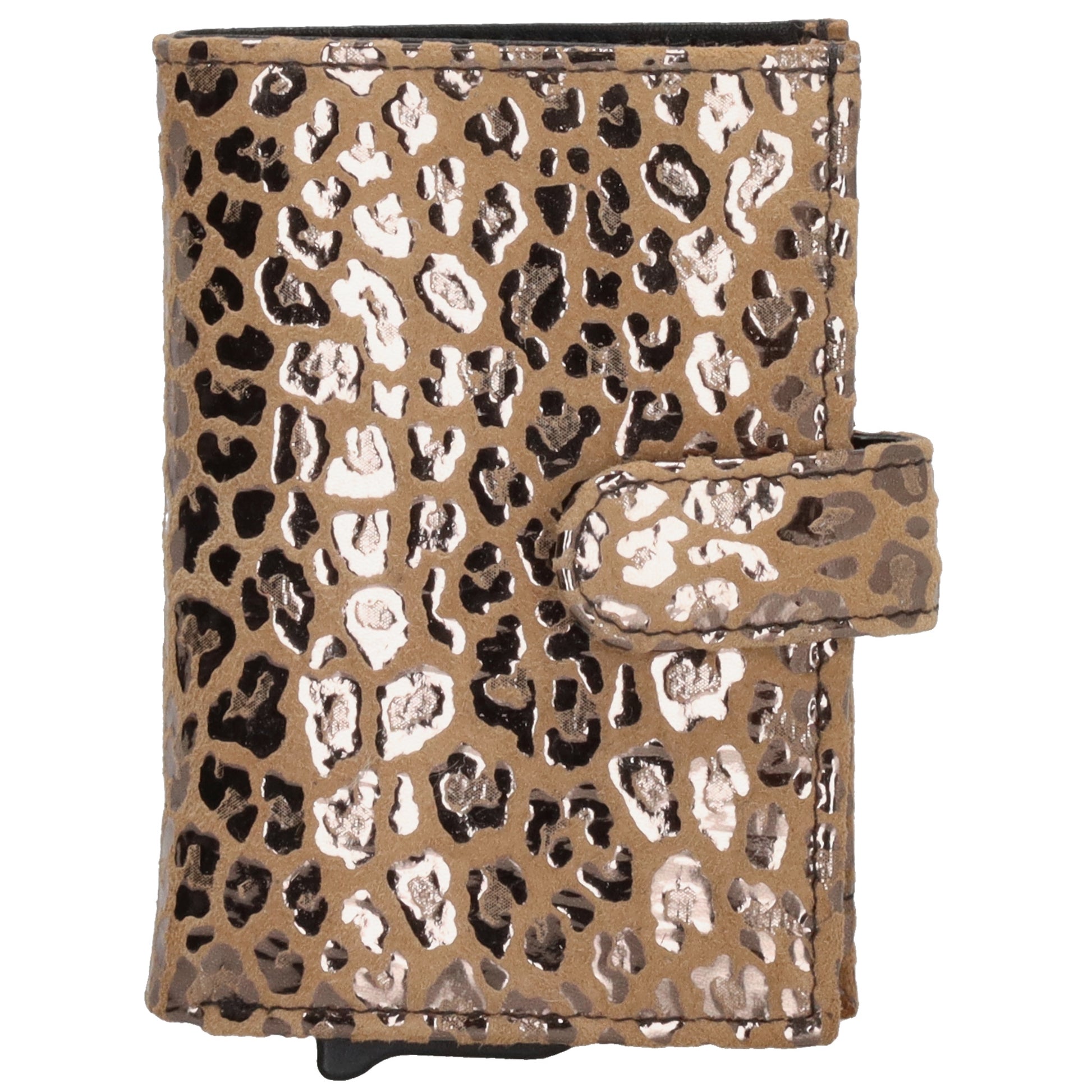 Kartenetui| Safty Wallet 7x10cm in Leo-Optik Beige-Metallic mit Druckknopf - leder-accessoires.com
