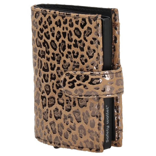 Kartenetui| Safty Wallet 7x10cm in Leo-Optik Beige-Metallic mit Druckknopf - leder-accessoires.com