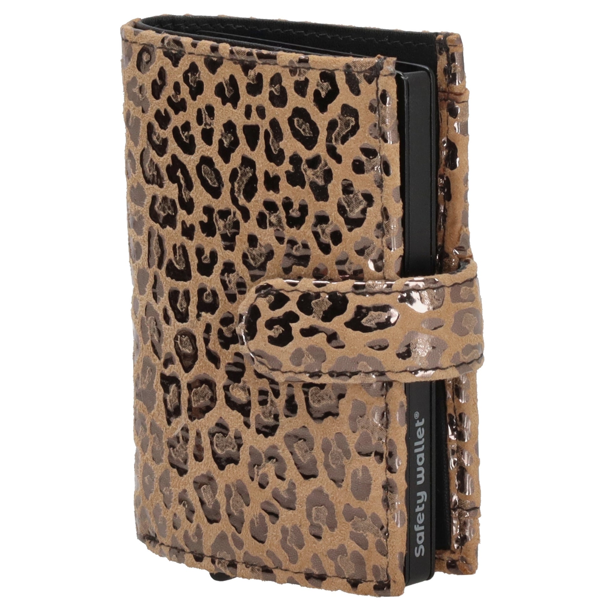 Kartenetui| Safty Wallet 7x10cm in Leo-Optik Beige-Metallic mit Druckknopf - leder-accessoires.com