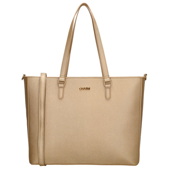 XXL Shopper 45x31cm in Gold mit Reißverschluss und Laptopfach - leder-accessoires.com