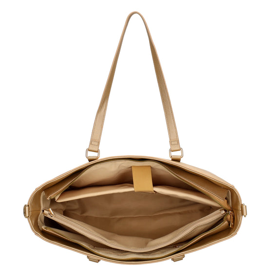 XXL Shopper 45x31cm in Gold mit Reißverschluss und Laptopfach - leder-accessoires.com
