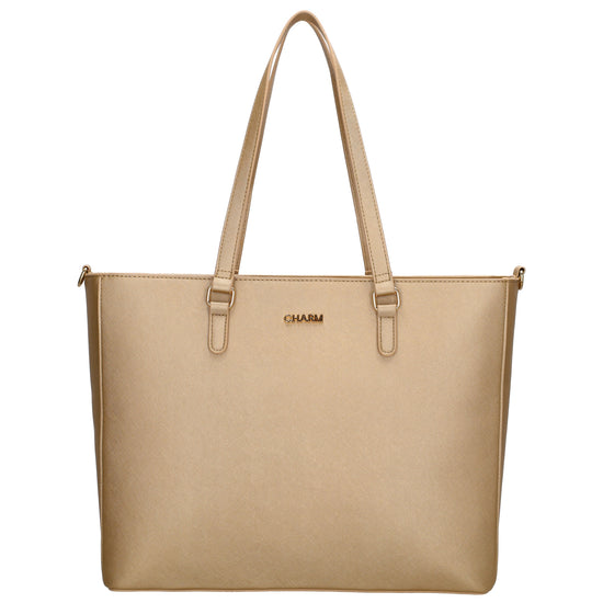 XXL Shopper 45x31cm in Gold mit Reißverschluss und Laptopfach - leder-accessoires.com