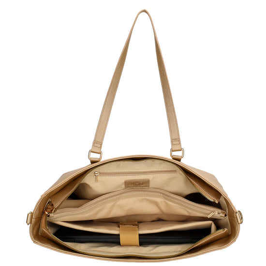 XXL Shopper 45x31cm in Gold mit Reißverschluss und Laptopfach - leder-accessoires.com