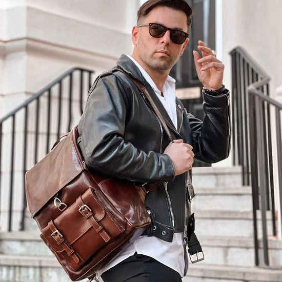 Rucksack| Businessrucksack 29 x 40cm in Braun aus Leder mit Vortasche - leder-accessoires.com