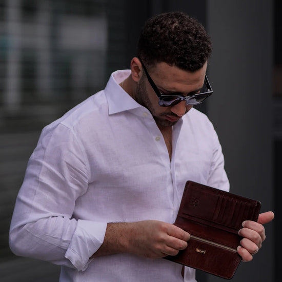 Lederbörse 20,5x10cm in Braun mit Kartenfächer aus Leder - leder-accessoires.com