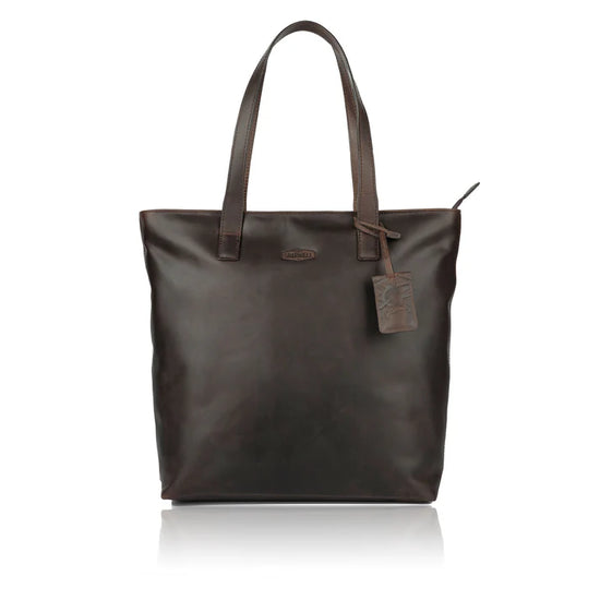 Ledershopper Damen Hochformat in Braun mit Reißverschluss und großem Hauptfach