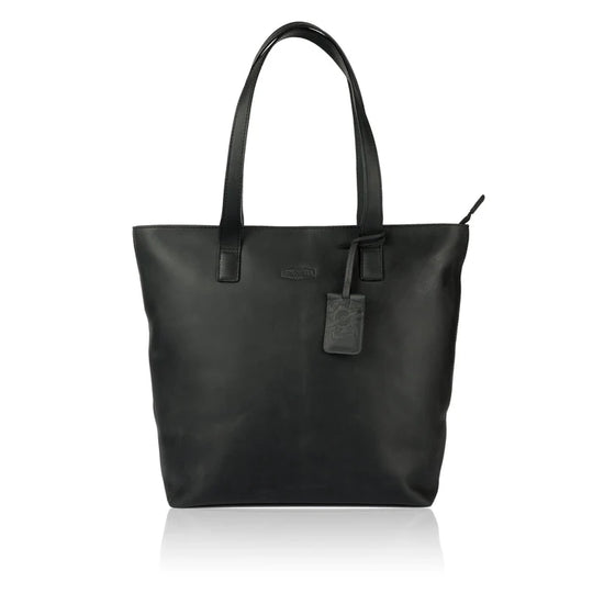 Schwarzer Ledershopper Bellicci Hochformat 40,5x32,5 cm mit Reißverschluss