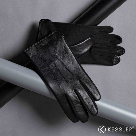 Lederhandschuhe Herren in Schwarz mit Touch-Funktion und Stretch - leder-accessoires.com