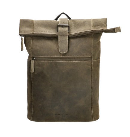 Rolltop Rucksack aus Leder in Oliv mit Steckschloss - leder-accessoires.com