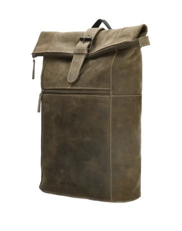Rolltop Rucksack aus Leder in Oliv mit Steckschloss - leder-accessoires.com