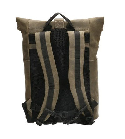 Rolltop Rucksack aus Leder in Oliv mit Steckschloss - leder-accessoires.com