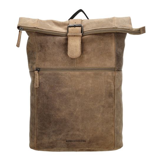 Rucksack|Rolltop 41 x 36cm in Beige aus Leder