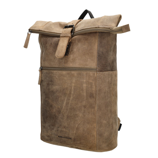 Rucksack|Rolltop 41 x 36cm in Beige aus Leder - leder-accessoires.com