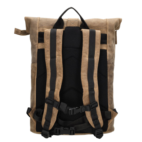 Rucksack|Rolltop 41 x 36cm in Beige aus Leder - leder-accessoires.com