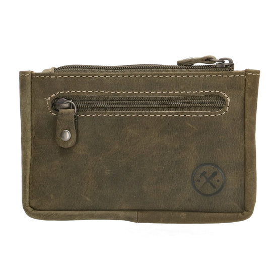 Schlüsseletui 11,5x7,5cm in Olive aus Leder mit Reißverschluss - leder-accessoires.com
