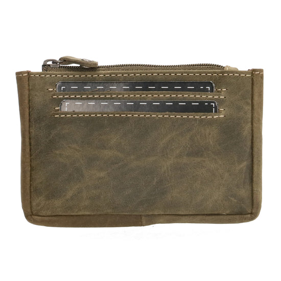 Schlüsseletui 11,5x7,5cm in Olive aus Leder mit Reißverschluss - leder-accessoires.com