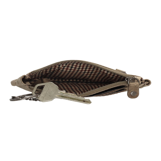 Schlüsseletui 11,5x7,5cm in Beige aus Leder mit Reißverschluss