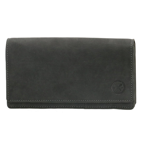 Lederbörse|Handyfähig 15,5x9cm in Schwarz mit Überschlag und RFID-Schutz - leder-accessoires.com
