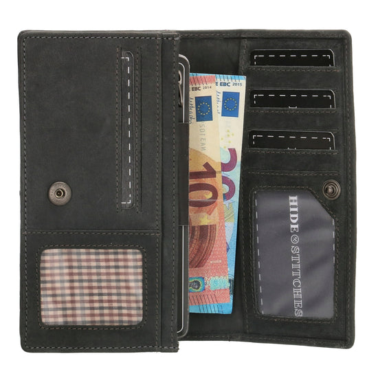 Lederbörse|Handyfähig 15,5x9cm in Schwarz mit Überschlag und RFID-Schutz - leder-accessoires.com
