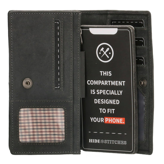 Lederbörse|Handyfähig 15,5x9cm in Schwarz mit Überschlag und RFID-Schutz - leder-accessoires.com