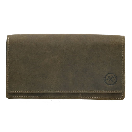 Lederbörse|Handyfähig 15,5x9cm in Oliv mit Überschlag und RFID-Schutz - leder-accessoires.com