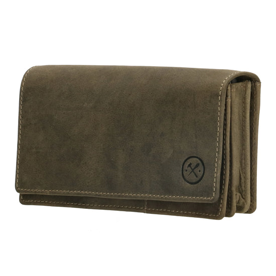 Lederbörse|Handyfähig 15,5x9cm in Oliv mit Überschlag und RFID-Schutz - leder-accessoires.com