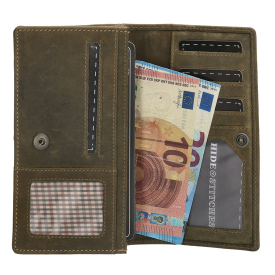 Lederbörse|Handyfähig 15,5x9cm in Oliv mit Überschlag und RFID-Schutz - leder-accessoires.com