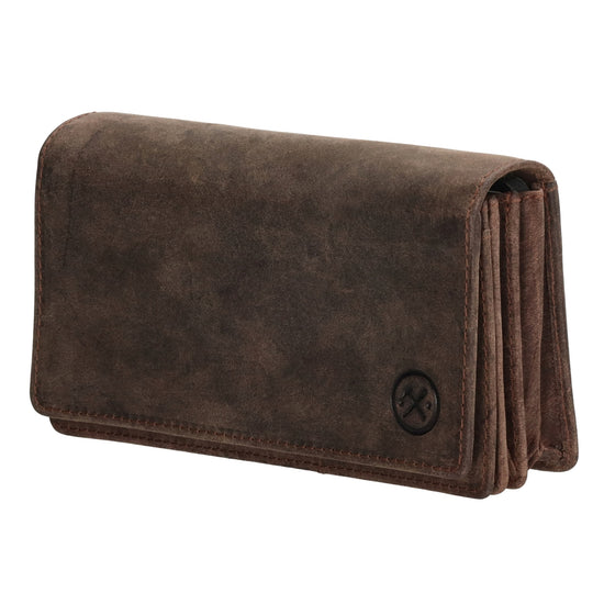 Lederbörse|Handyfähig 15,5x9cm in Braun mit Überschlag und RFID-Schutz - leder-accessoires.com